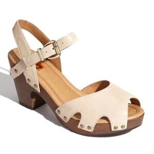 Y2K Wooden Heel Miz Mooz Cream & Brown Heeled Sandals